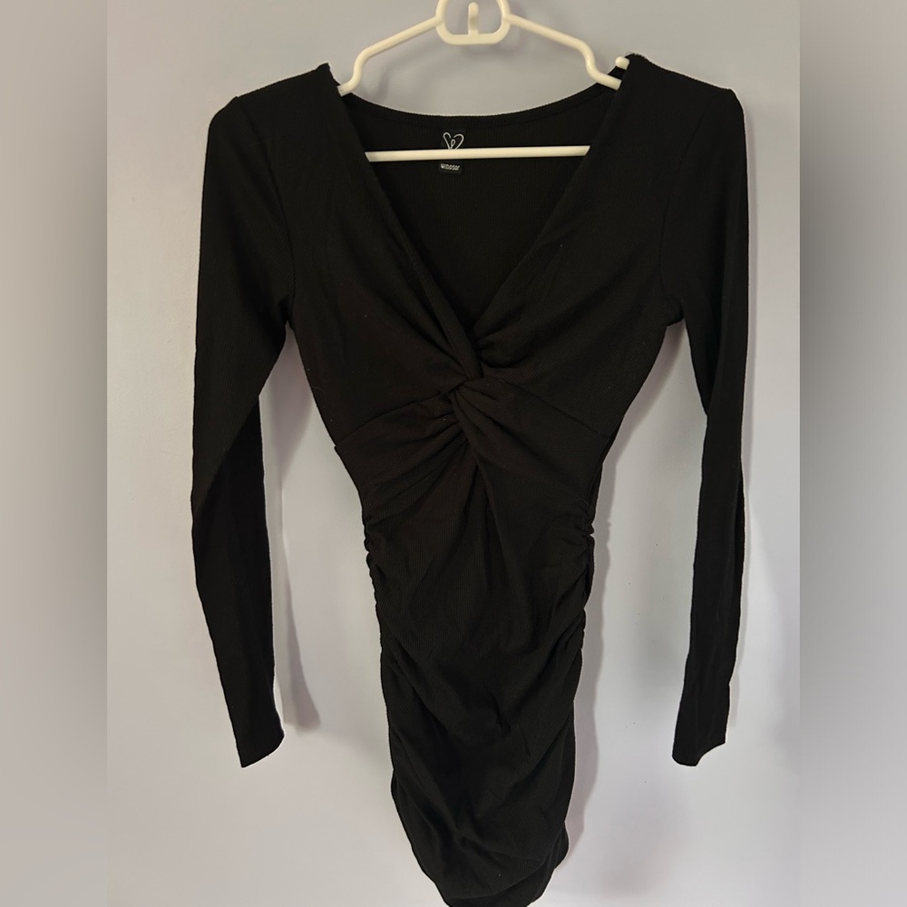 Windsor Black Ruched Long Sleeve Bodycon Dress